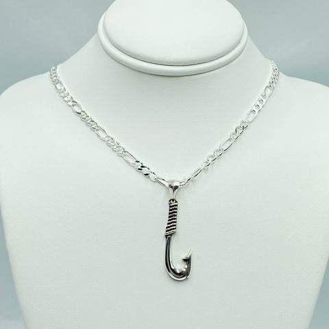 Men Silver Fish Hook Necklace