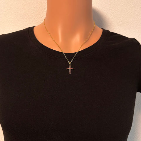 Mini Pink Cross Necklace 031