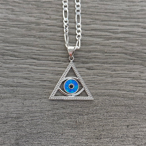 Silver Opal Evil Eye Necklace