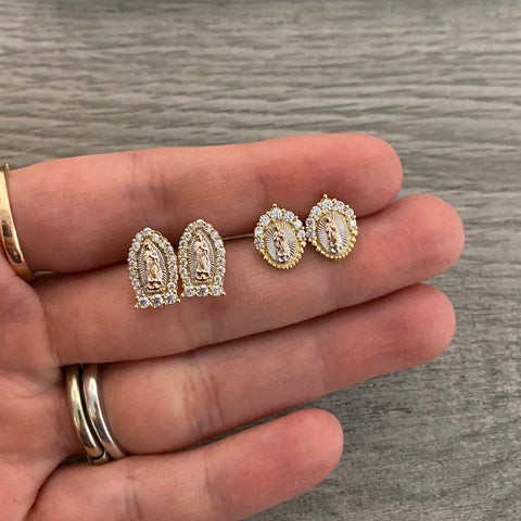 14k Gold Mini Virgencita Stud Earrings