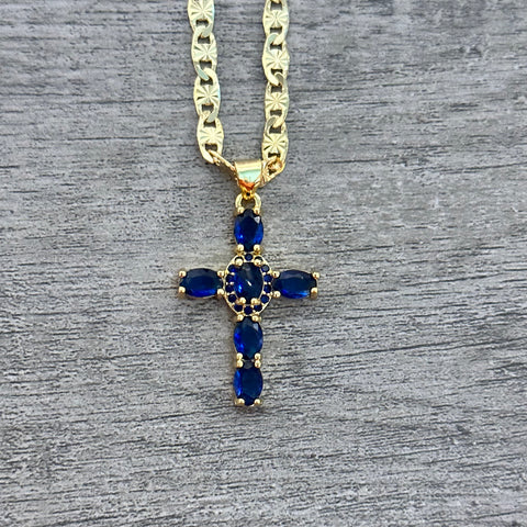 Dark Blue Cross Necklace 025